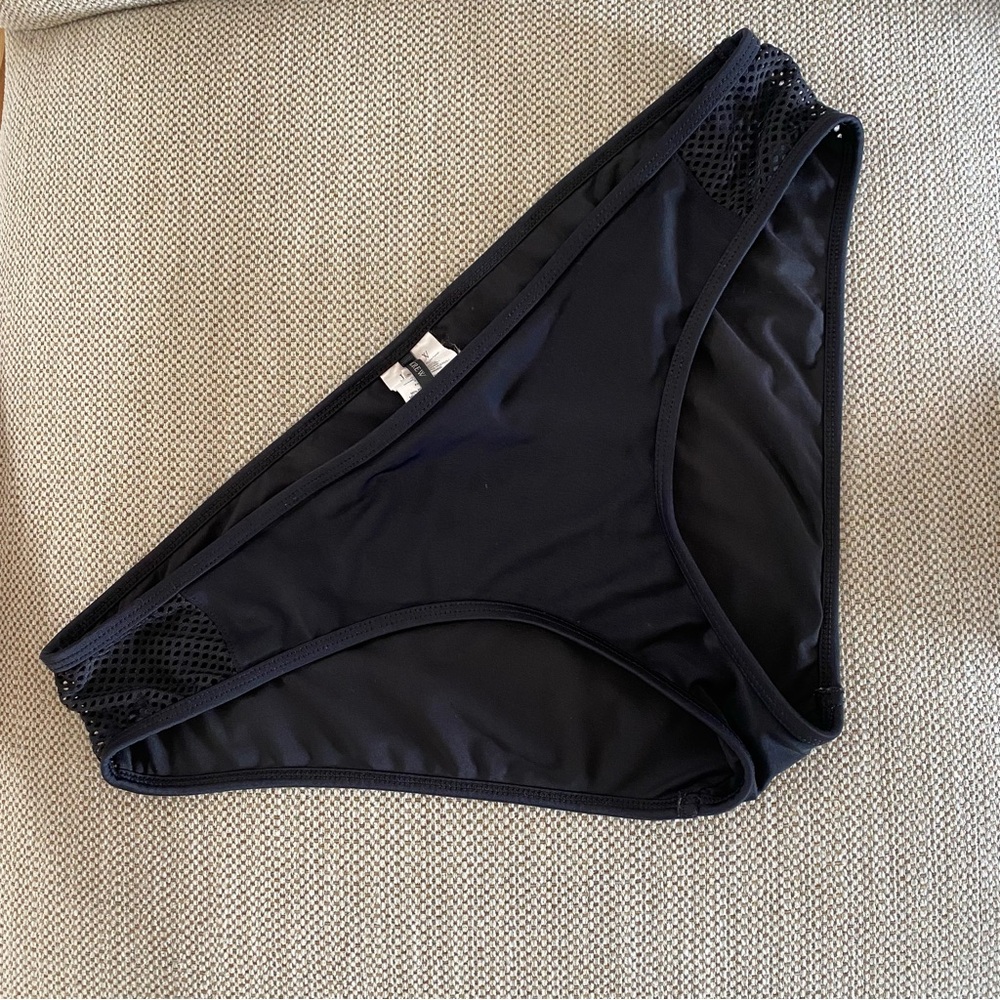 J Crew Women's Black Bikini Bottoms with Mesh Paneling